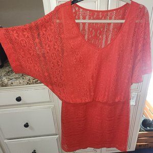BISOU BISOU NWT Eyelet Lace Coral/Rust Dress (16)